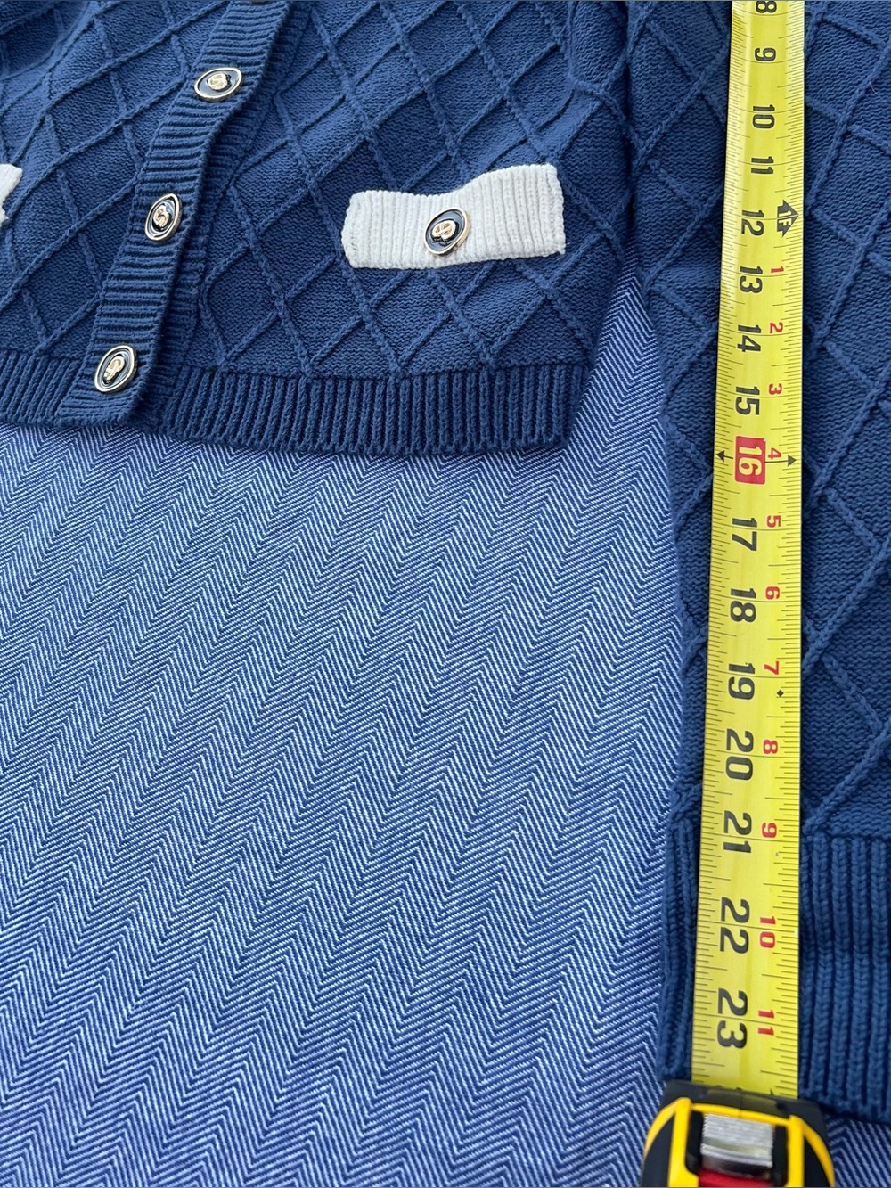 Alexia Admor Navy Cardigan with White Collar and Pocket Trim - Picture 4 of 8